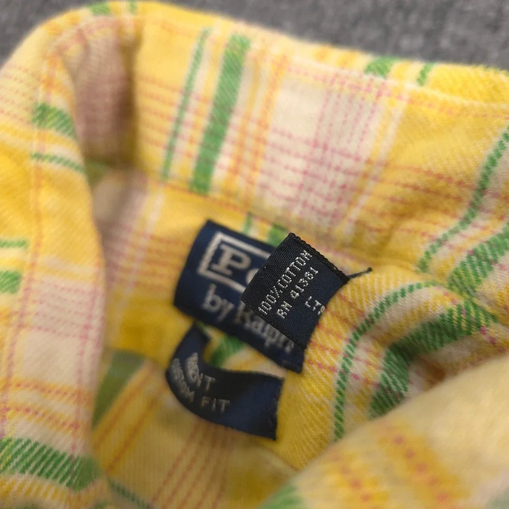 Vintage Polo Ralph Lauren Flannel Mens M Yellow Multi Plaid Regent Custom Fit